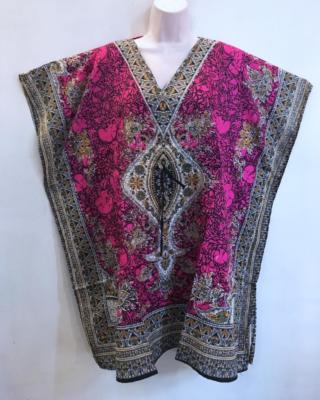 Sacred Threads Hippie Boho Festival Drawstring Dashiki Caftan Top Fuschia
