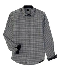 Hugo BOSS Ronni Double-Face Mini-check Flannel Long Sleeve Dress Shirt New 