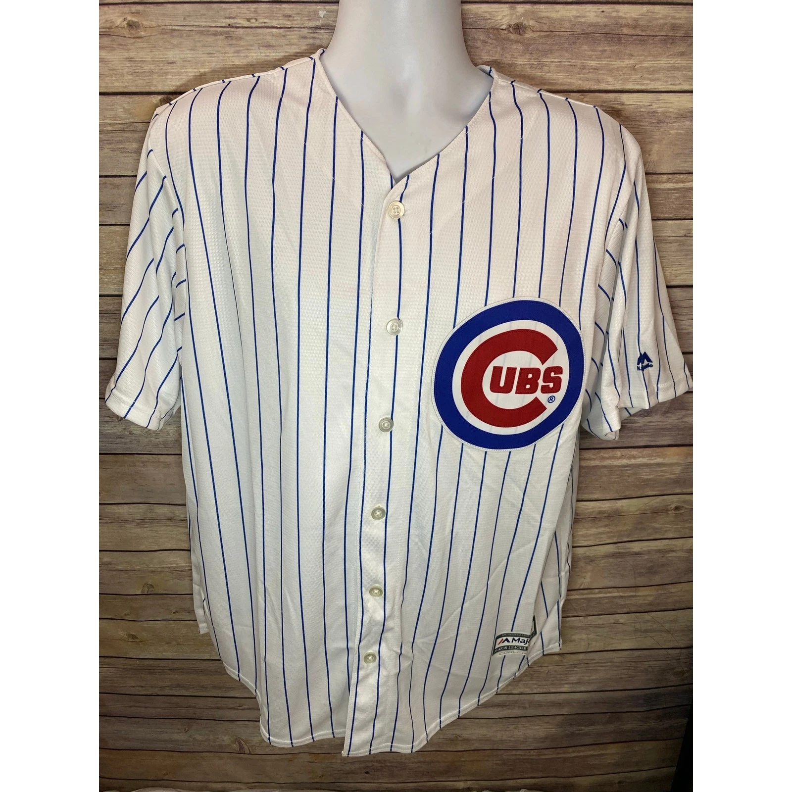 MAJESTIC Chicago Cubs #5 Baez Jersey — Large white and blue