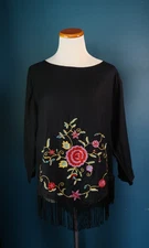 Vintage 90’s NWT Embroidered Floral Fringe Tunic Boho Whimsigoth Fairy Grunge L