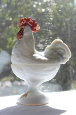 Vtg. Standing Rooster Westmoreland Milk Glass Painted Covered Candy Dish 8.5" T