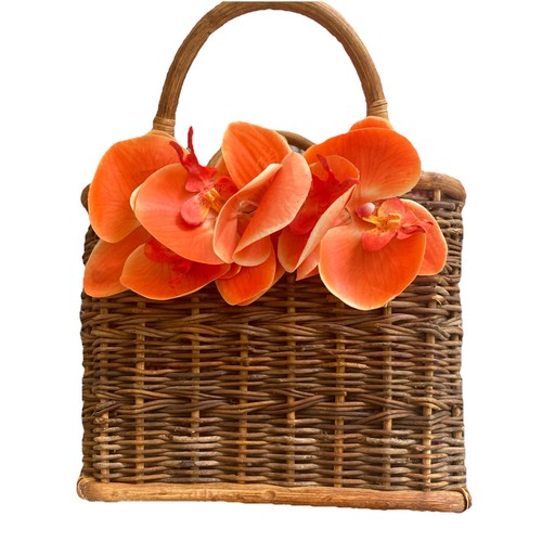 Gretchen Scott Weidenkorb Handtasche - Stoff Orchideen Verzierung Holzgriffe - Bild 6 von 17