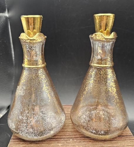 Vintage Georges Briard? Hazel Atlas Gold Oil & Vinegar Glass Cruets MCM - Picture 4 of 17