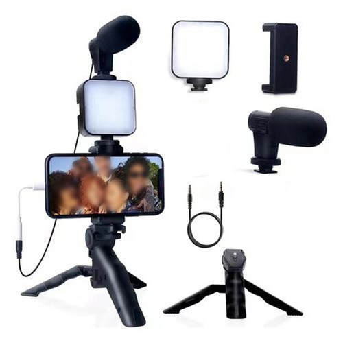 Perfect Smartphone Vlogging Tools Tripod Stand Mini Microphone LED Fill Light - Zdjęcie 1 z 7