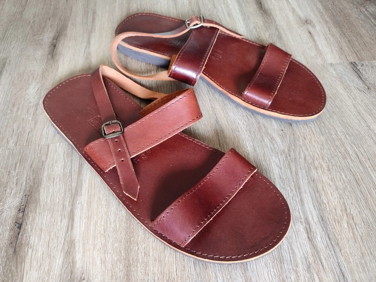 Antoine Collection Brown Leather Greek Toe Loop Slide Sandals 43 10 Men main image 2
