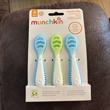 Munchkin Gentle Dip Baby Spoons for Self Feeding, 3 Pack, Green/Blue