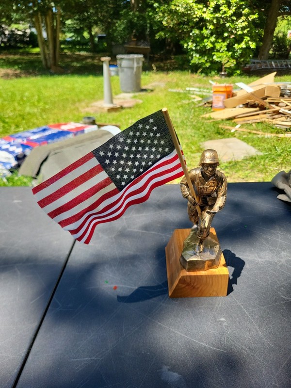 US Military Soldier Flag Holder On Hardwood Base