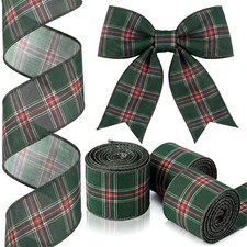 3 Rolls Christmas Tartan Plaid Wired Ribbon Green Red 15 Yards 2.5 Inch