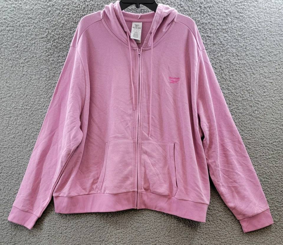 Sudadera con capucha Reebok talla grande de felpa francesa con cremallera frontal para mujer 4X rosa jazmín manga larga Foto 2 de 4