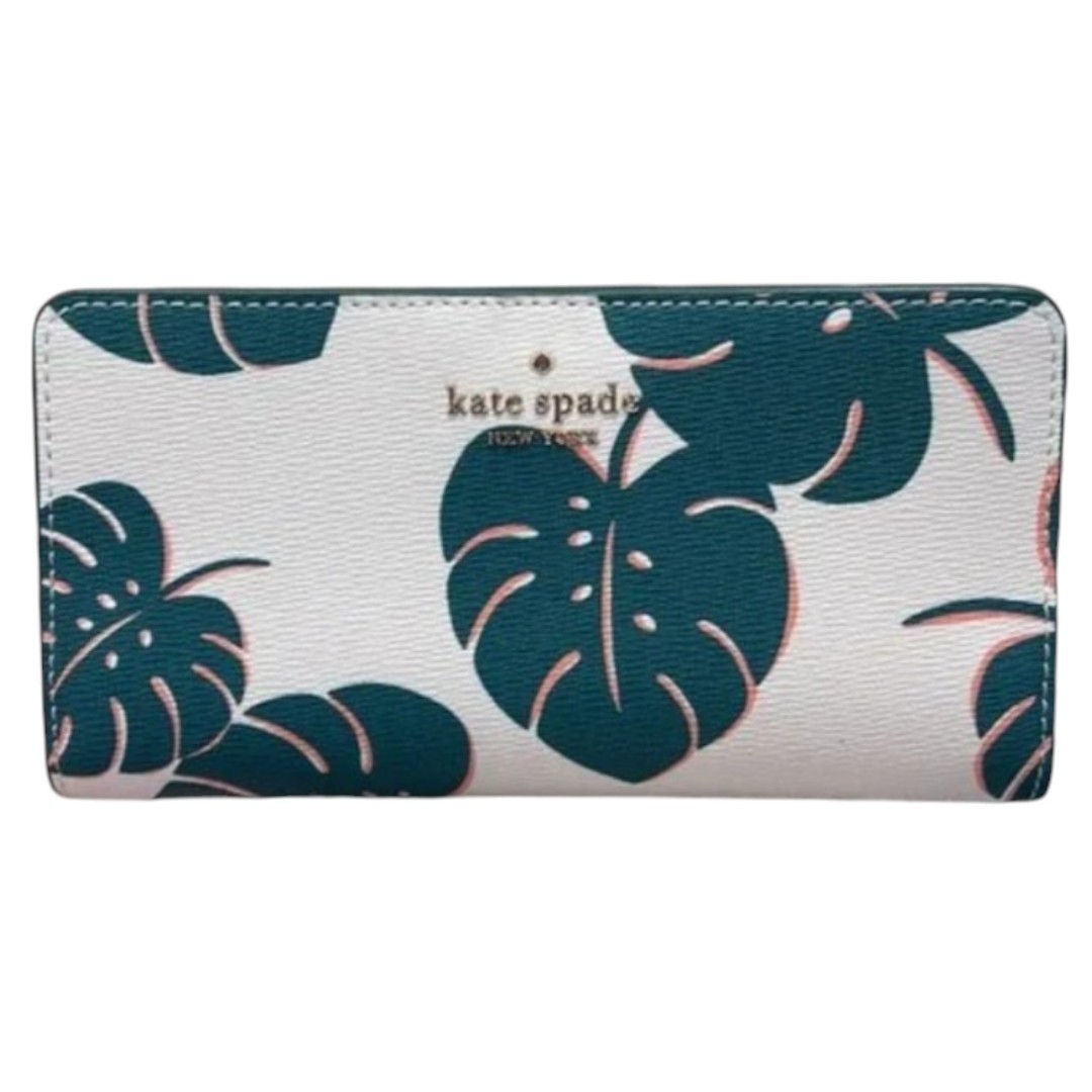 NEW Kate Spade 2pc SET Small Bucket bag & Bifold Wallet Monstera green Leaves thumbnail 8