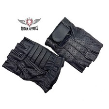 Premium Leather Motorcycle Gloves Fingerless, Soft Inner Liner. L Size