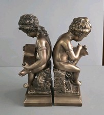 Boy and Girl "Reading and Writing" Bronze looking Color Bookends 11.5  H