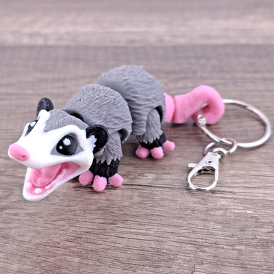 Mini Opossum Keychain 3D Printed Articulated 4'' Flexi Fidget- Bag Charm