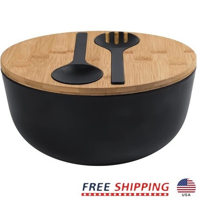 Natural Bamboo Serving Bowl Set W/ Lid Spoon Spork Ideal Dining Events New
