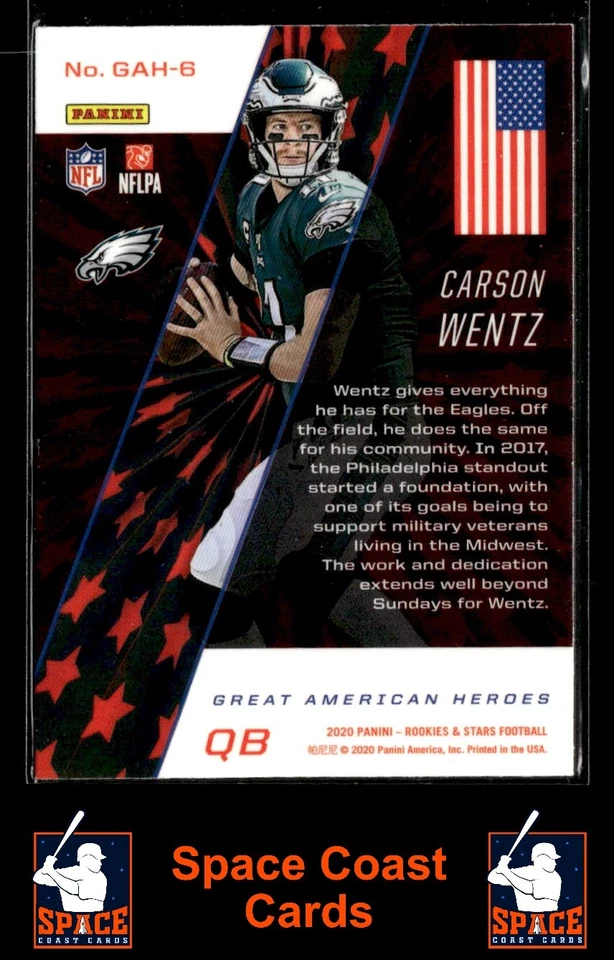 2020 Panini Rookies & Stars Carson Wentz #GAH-6 Great American Heroes - Image 2 of 2