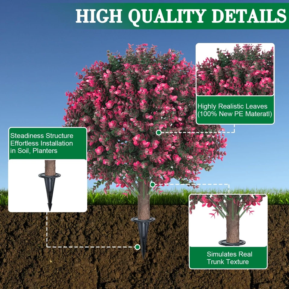 Set of 2 Artificial Rose Boxwood Topiary Ball Bush for Outdoor with Ground Sp... - Image 4 of 4