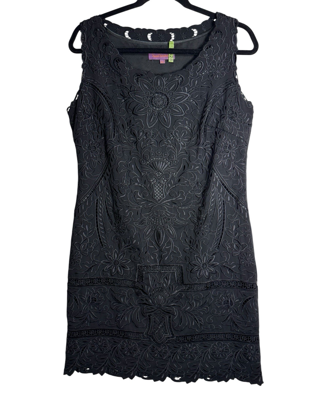 Sweet Sinammon Black Sheath Dress Embroidered Lined Size L