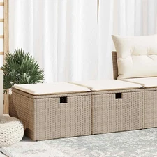 Garden Sofa Set Beige Poly Rattan, Acacia Wood, Powder-Coated Steel