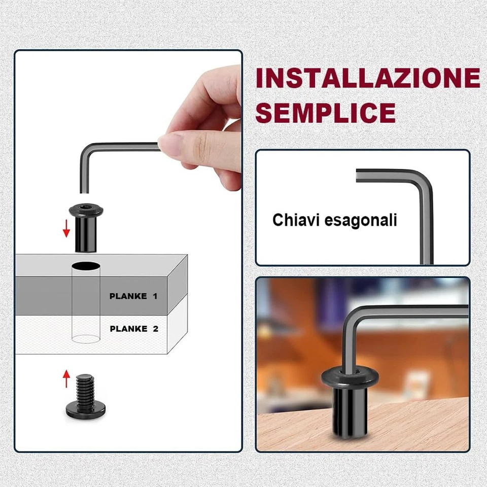 20 Viti di Collegamento M6 x 30 mm, Viti per Mobili, Dado a Manicotto M6, Vit... - Immagine 3 di 4