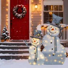 2PCS Lighted Christmas Snowman 2D with Top Hat for In/Outdoor Xmas Holiday Decor