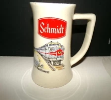 1960's SCHMIDT beer (train and covered wagon) ceramic mug MINNESOTA