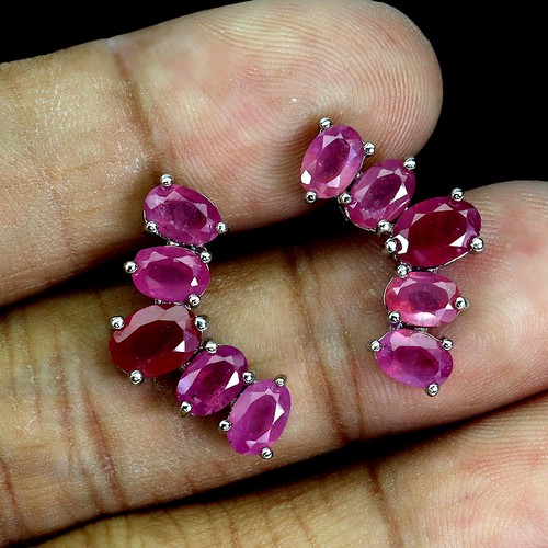 925 Sterling Silver Earrings Oval Ruby 7x5mm Natural Gemstone Jewelry - Picture 2 of 14