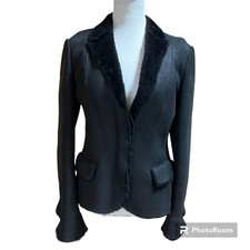 USED EXCELLENT CONDITION GUCCI BLACK LEATHER TAILORED JACKET IN SHEARLING GOOD
