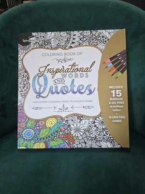 NEW Inspirational Words Adult Anti-Stress Coloring Pad + Markers/Pens/Cards Set
