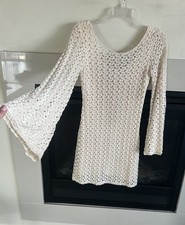 FREE PEOPLE FP Gypsy Lace Dress XS Cream Crochet Long Flare Sleeve Coquette