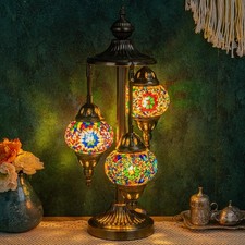 Marrakech Turkish Lamp 3 Globes Moroccan Table Lamp with Bronze Base, 23" Tall H
