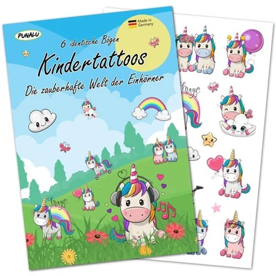 PUNALU Einhorn Kindertattoos, Temporäre Tattoos für Kinder mit Einhörnern - Tattoo