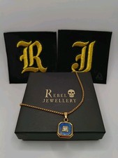 Collana uomo oro 18 kt diamante quadrato blu ciondolo 60 cm catenina