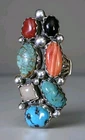 Vintage Navajo Multi Stones Sterling Silver Ring