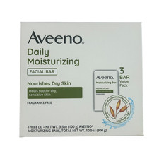 Aveeno Daily Moisturizing Facial Cleansing Bar for Dry Skin, 3.5 oz x 3, New