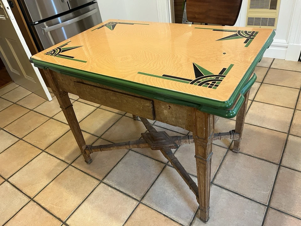Mesa de cocina vintage esmaltada nido guardada tapa de 2 hojas Foto 3 de 4