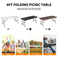 6ft Folding Table Foldable Table Fold-in-Half Utility Table w/ Handle 3 Colors