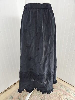 Laura Ashley Black Corduroy Skirt Long New L Cotton