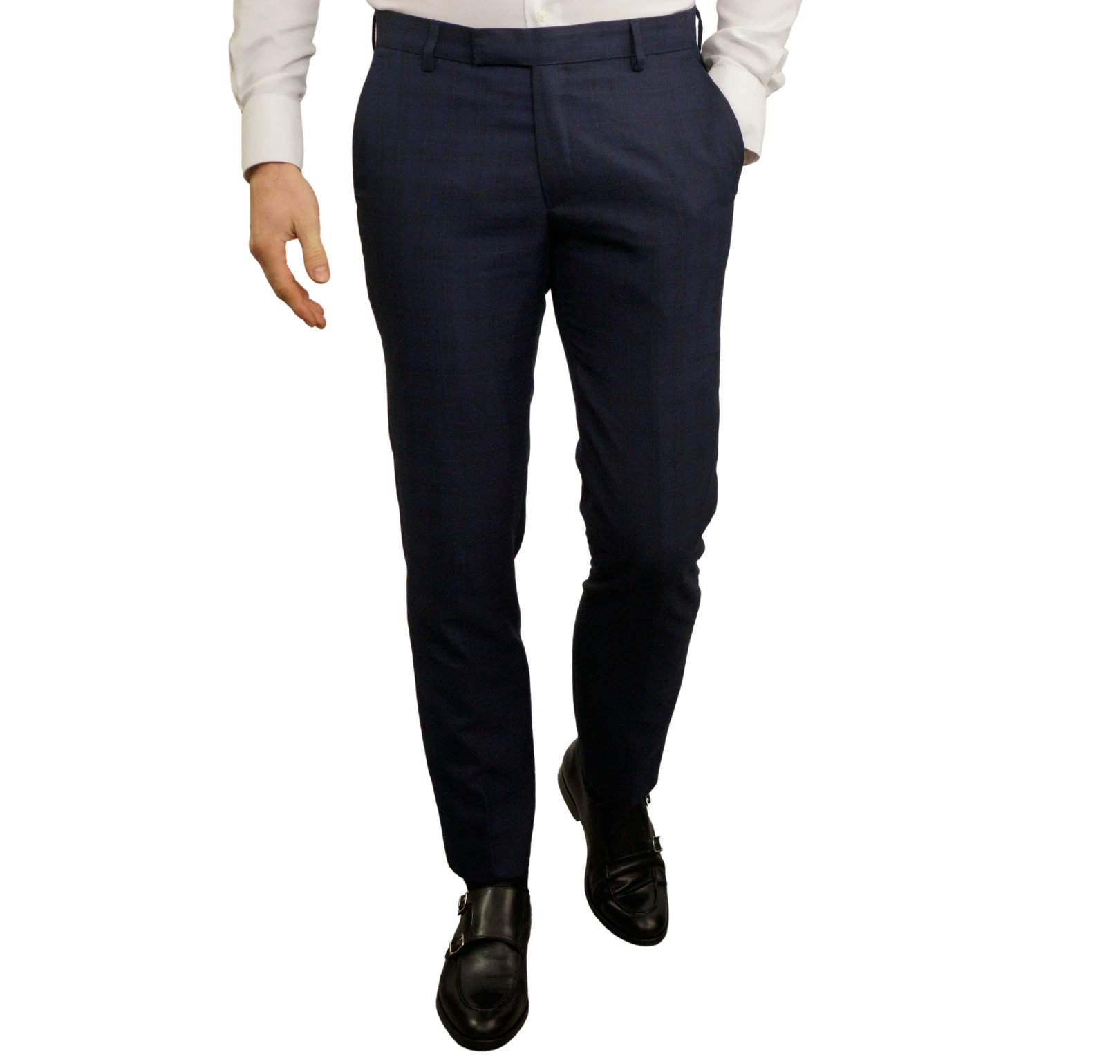 Men Dressmann Trousers TRS Easy Care Blue Check Slim Fit Size W33 L32 QEB170