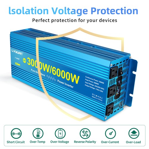 Pure Sine Wave Power Inverter 3000w 6000w 24v To 110v 120v Converter 2usb Car - Picture 2 of 12