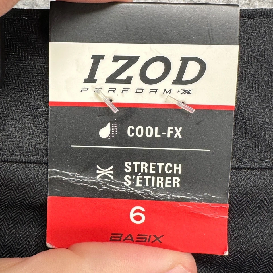 Izod Perform-X Women Golf Chino Shorts 6 Black Herringbone Flat Front Pocket NEW - Image 2 of 4