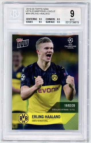2019-20 TOPPS NOW UEFA CHAMPIONS LEAGUE ERLING HAALAND #34 BGS MINT 9 PR 518