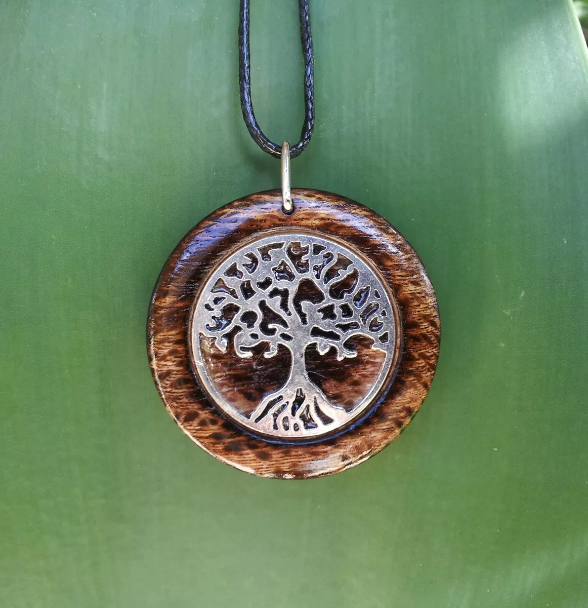 Tree of Life Pendant in Burnt Oak Rustic Unisex Wood Spiritual Symbolic Jewelry
