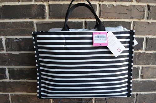 NWT $248 kate spade Watch Hill Stripe Large NylonTote Black White Stripe - 第 4/5 張圖片