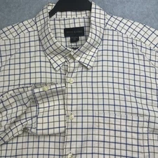 Scott Barber Shirt Mens XXL Oxford L/S Button Up Windowpane Blue Gold Check
