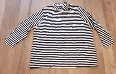 Sheego Col Montant T-Shirt Stretch Taille 52 54 Top Blanc/Bleu - Photo 1/4