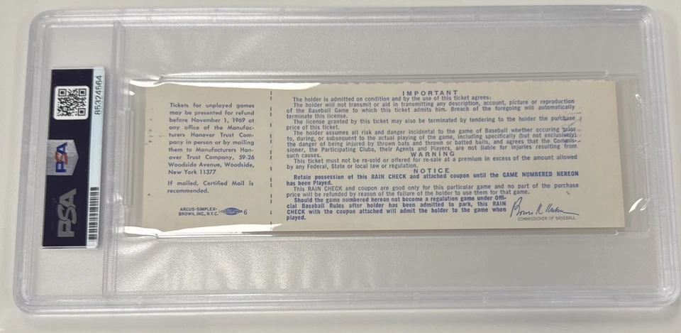 Nolan Ryan Autographed 1969 World Series Game #5 Full Ticket *READ* - Image 3 of 3