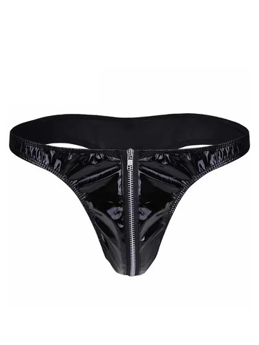 Men's Shiny Leather Thongs Briefs PU Male Bikini Lingerie G-String Underpants - 第 5/7 張圖片