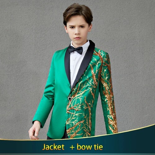 Children's Sequins Embroidered Suit Performance Boy Handsome Walk Show - Picture 12 of 34