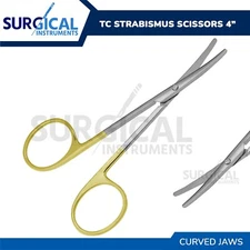 T/C Strabismus Scissors 4" Curved Surgical Dental Stainless Steel German Grade