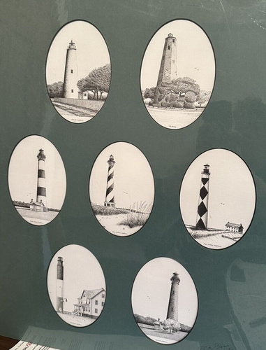 VTG Print Lighthouses of North Carolina By Ricky Evans Signed Matted 16” x 20” - Picture 2 of 11